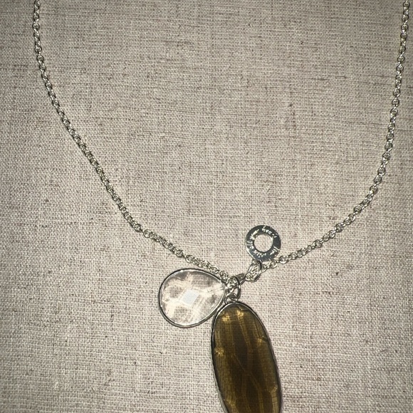 Stella & Dot Silver Plated Topaz & Clear Quartz Stone Dangles Necklace 29" - Picture 5 of 6